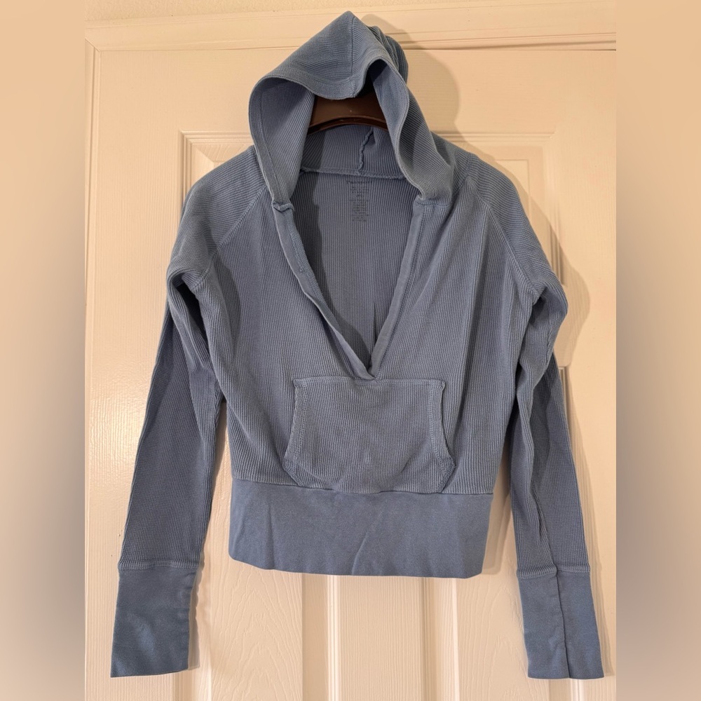 Light Blue Women's Hooded Pullover Top